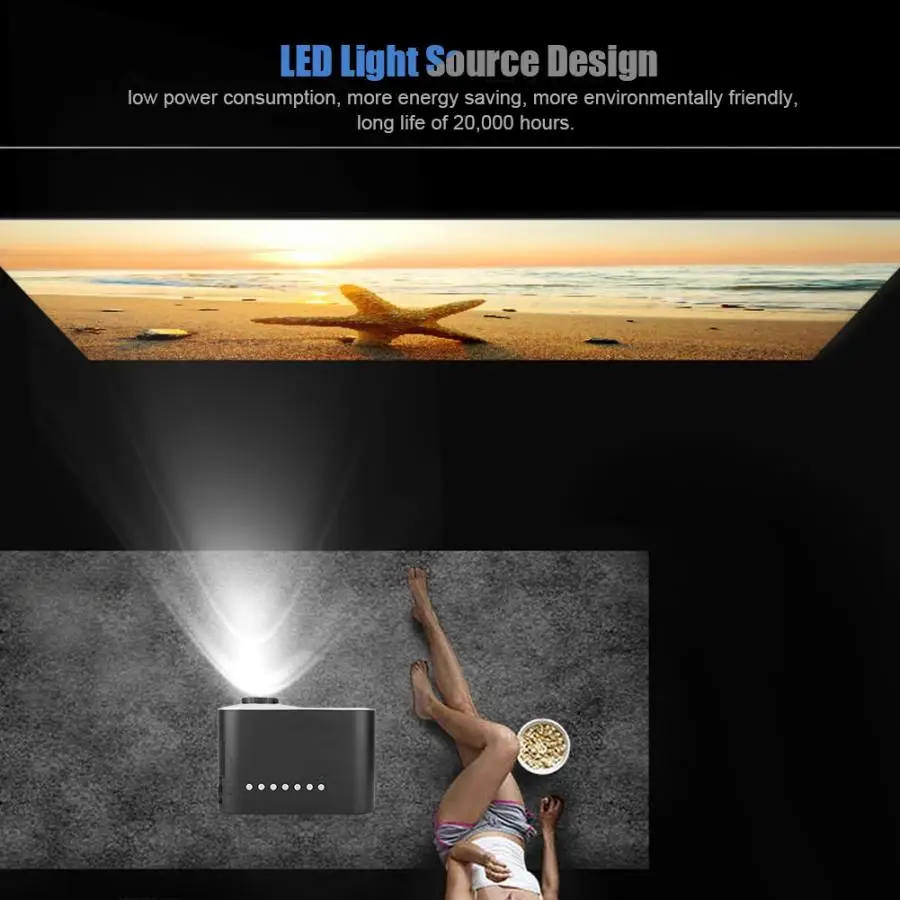 Mini HD 1080P LED Smart Projector Home Theater HDMI Home Beamer 1000 Lm Pocket projector Mini Projector LED light