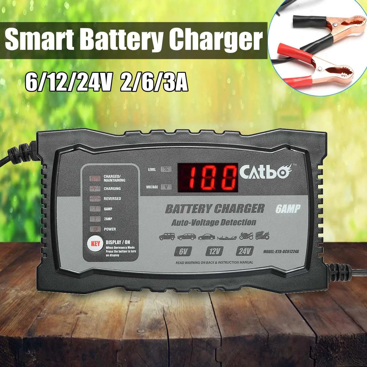 

6/12/24V 2/6/3A Automatic Smart Lead Acid Battery Charger For Car Motorcycle EU Plug