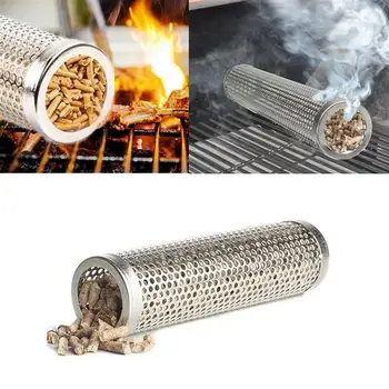 

6'' Practical BBQ Smoked Pipes Wood Granules Storage Nets Pellet Smoker Tube Stainless Steel Grill Smoker Tube Grill Supplies