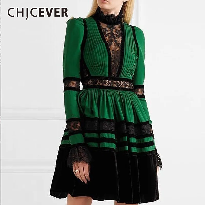 CHICEVER/Лоскутные Бархатные платья для женщин с длинным рукавом сексуальные