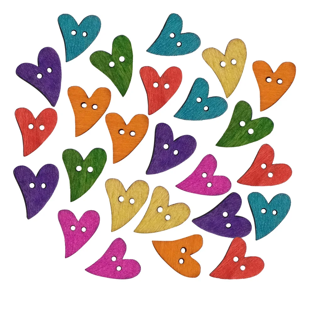 200pcs DIY Mixed Wood Wooden Buttons 2 Holes for Children Handmade Art Pattern Clothing Sewing Scrapbooking Knitting Crafts Button Round Multicolor Colorful Single