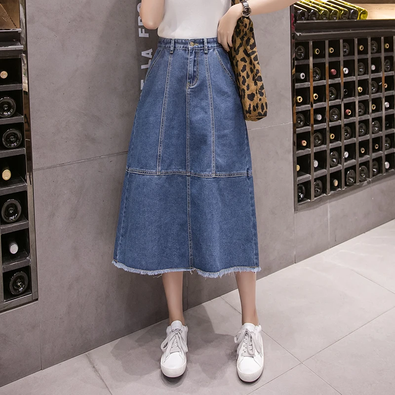 5xl плюс большие размеры винтажные юбки женские лето-весна в Корейском стиле vestido Женские джинсы новые тонкие длинные джинсовые юбки женские F0505