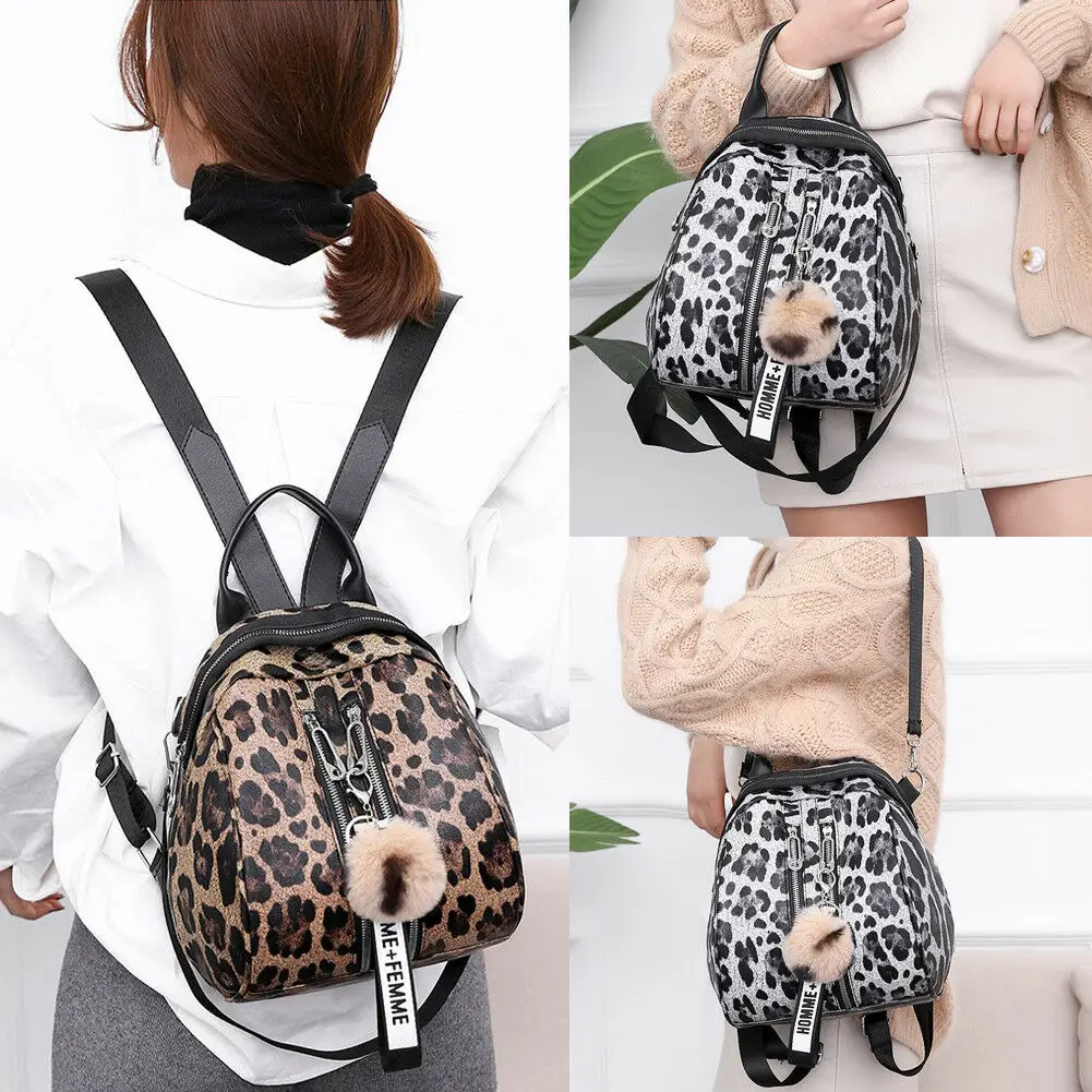 Женский модный рюкзак с леопардовым принтом из искусственной кожи, водонепроницаемая сумка на плечо для колледжа
