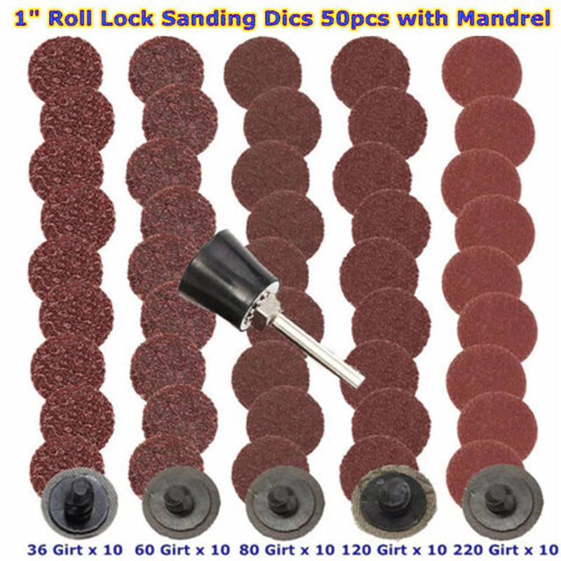 60 Pcs 100 To 2000 Grits Roll Lock Sanding Disc Abrasive Round Pads Mandrel Set