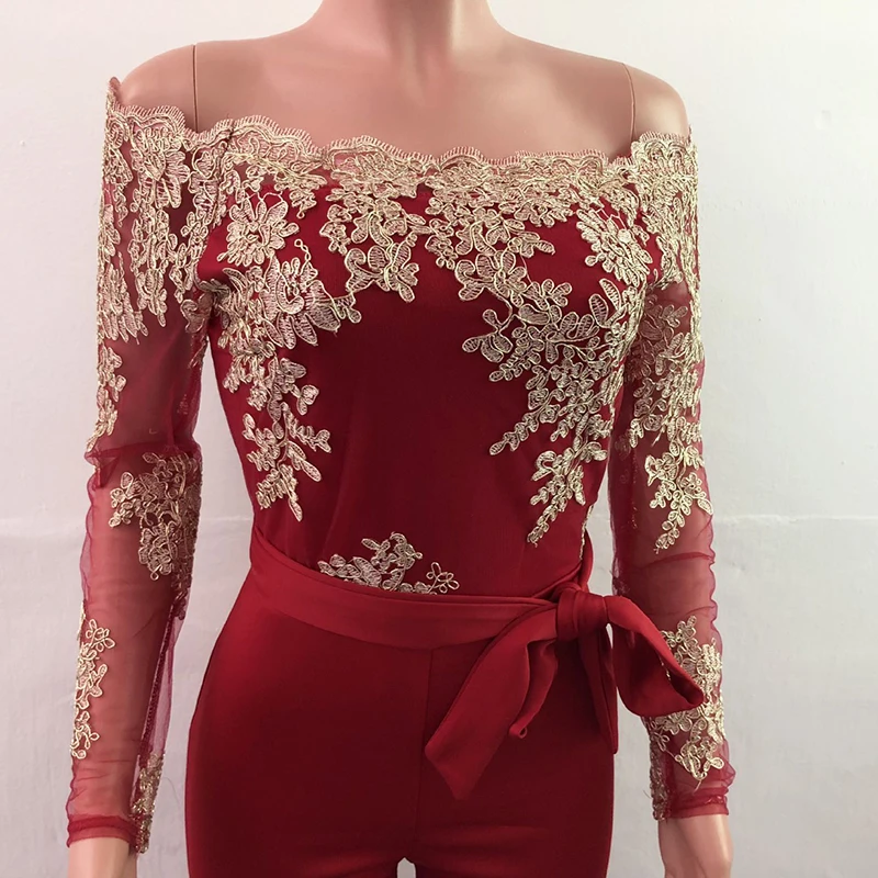 flower embroidery off shoulder wide leg jumpsuit