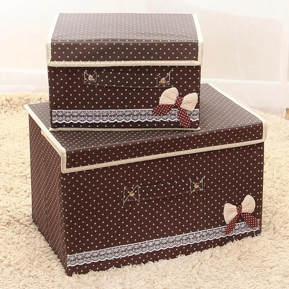 

Cloth Storage Box Folding Cloth Storage Box Dots Pattern Lace Bowknot Non-woven Organizer Case