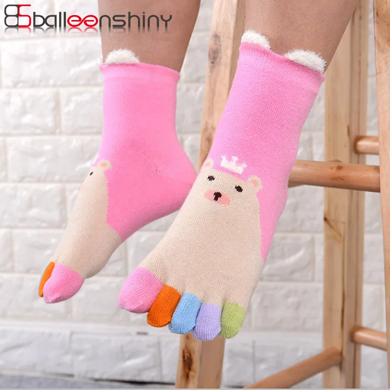 BalleenShiny/носок с пятью пальцами; хлопковые теплые разноцветные носки; Детские носки с мультяшными ушками и медведем; сезон осень-зима; стиль для От 3 до 12 лет