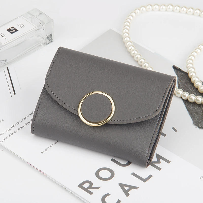 

Buckle Three Fold Small Wallet Japan And South Korea Ladies Fashion Simple Round Buckle Wallet Female