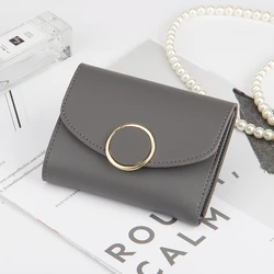 Buckle Three Fold Small Wallet Japan And South Korea Ladies Fashion Simple Round Buckle Wallet Female Buckle Three Fold Small Wallet Japan And South Korea Ladies Fashion Simple Round Buckle Wallet Female