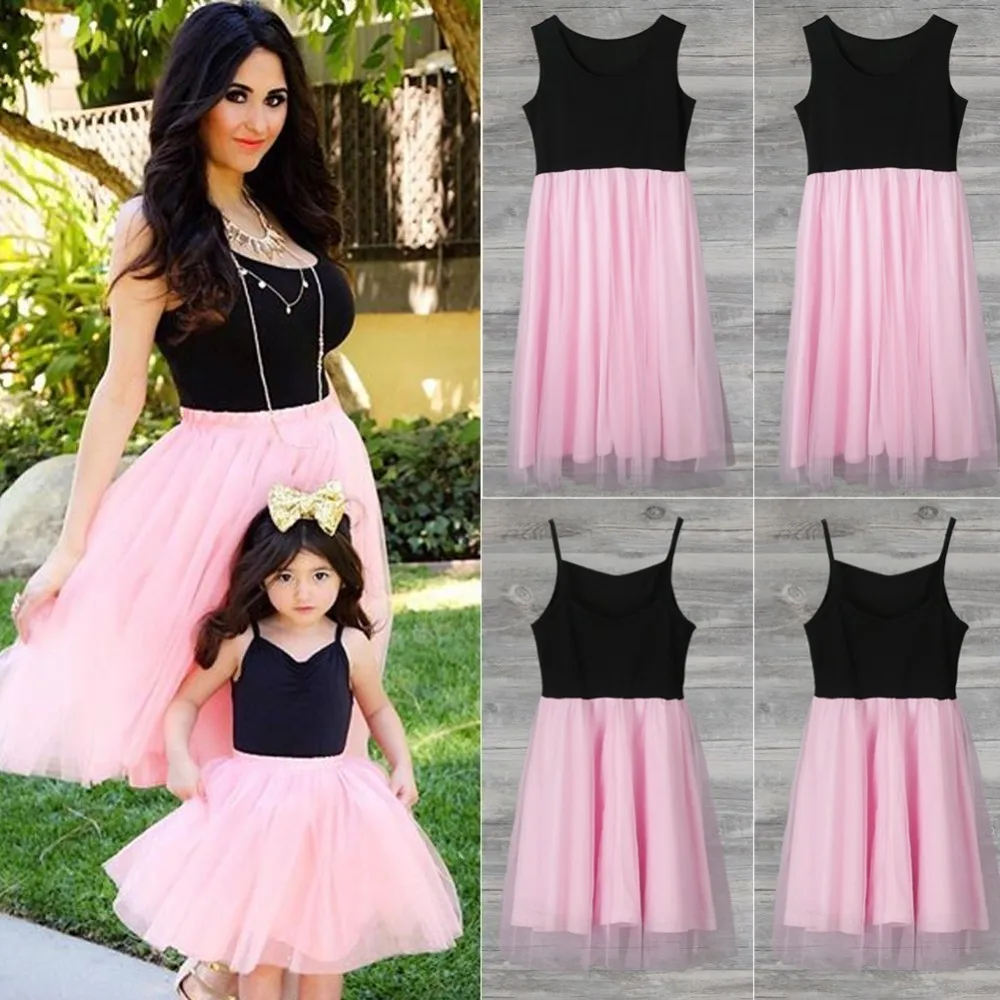 Pink Patchwork Mesh Princess Dress for Mother and Daughter Matching Outfits image 4
