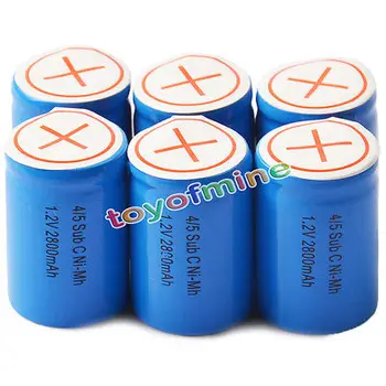 

6pcs Sub C 4/5 SubC 2800mAh Battery Blue Cell with Tab 1.2V Ni-Mh Rechargeable