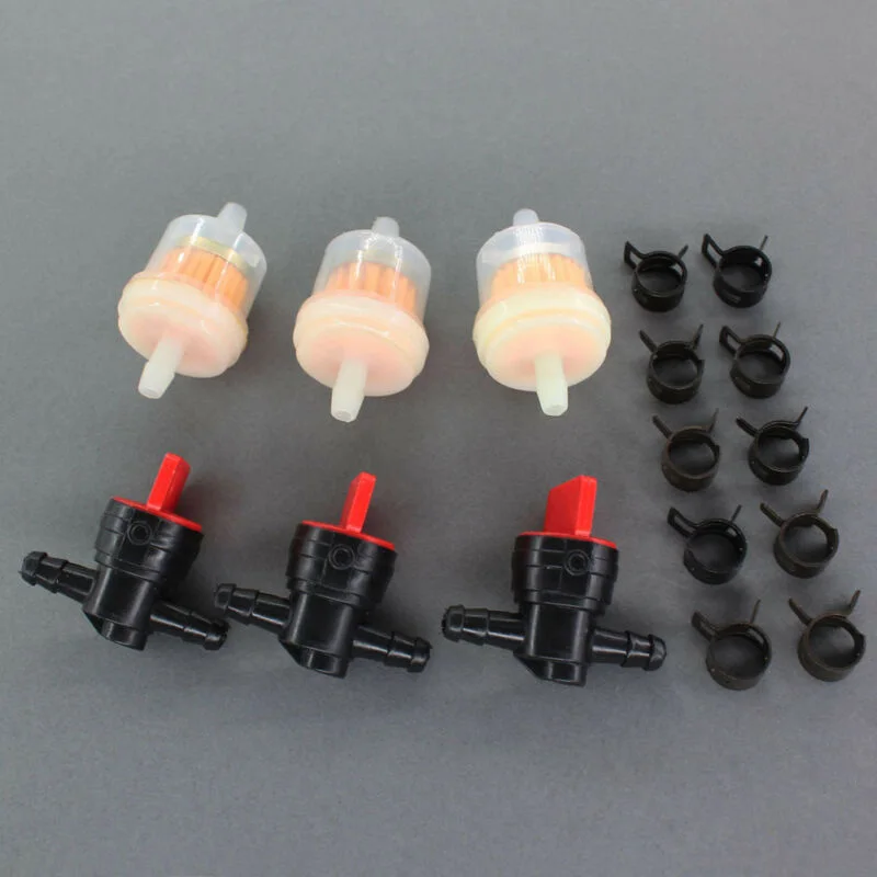 

3Kit In Line Fuel Gas Filter Shut Cut Off Valve Clamp For Briggs & Stratton
