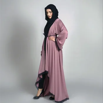 

Muslim Cardigan Maxi Dress Abaya Middle East Dubai Lace Splice Kaftan Jilbab Long Sleeve Robe Moroccan Arab Turkey Clothing New