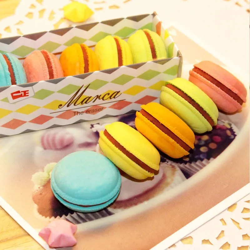 

5pcs/lot kawaii Korea stationery cute dessert macaron cake eraser rubber for kids school office supplies material borracha 00612