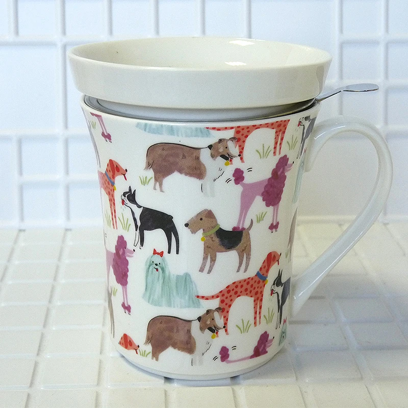 

High quality bone china self stirring coffee mug Cute cat and dog pattern 290ml Birthday Holiday Gift