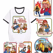 Сатана футболка винтажная женская футболка Let's Summon Demons Graphic tees tops Harajuku Tumblr Футболка женская забавная футболка на Хэллоуин