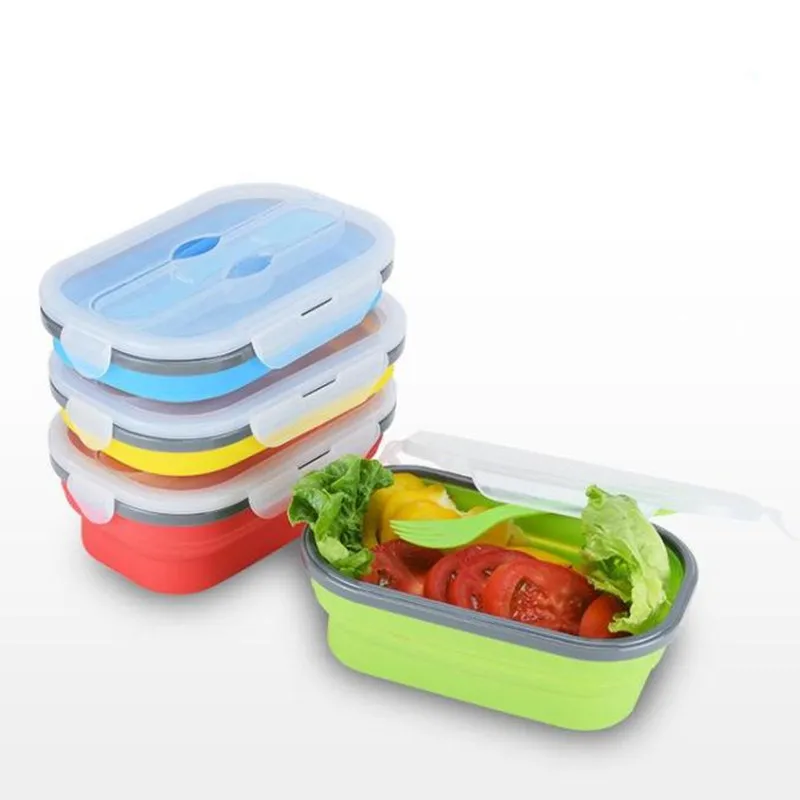 

800ml Creative Foldable Lunch Box Silicone Collapsible Portable Lunch Box Large Capacity Bowl Lunch Bento Box Folding Lunchbox