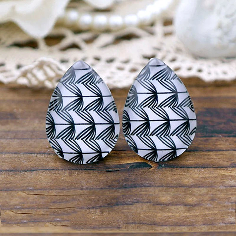 

Handmade Jewelry Making Supplies Beads Photo Teardrop Glass Cabochon Flower Plant Leaf 18x25mm For DIY Earrings Necklace TD218 4