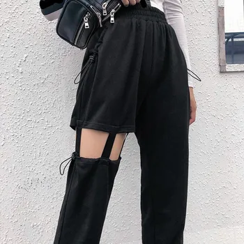 

Fashion 2019 New Women Pockets Harem Pants High Waist Hollow Out Casual Pants Solid Sweatpants Loose Trousers