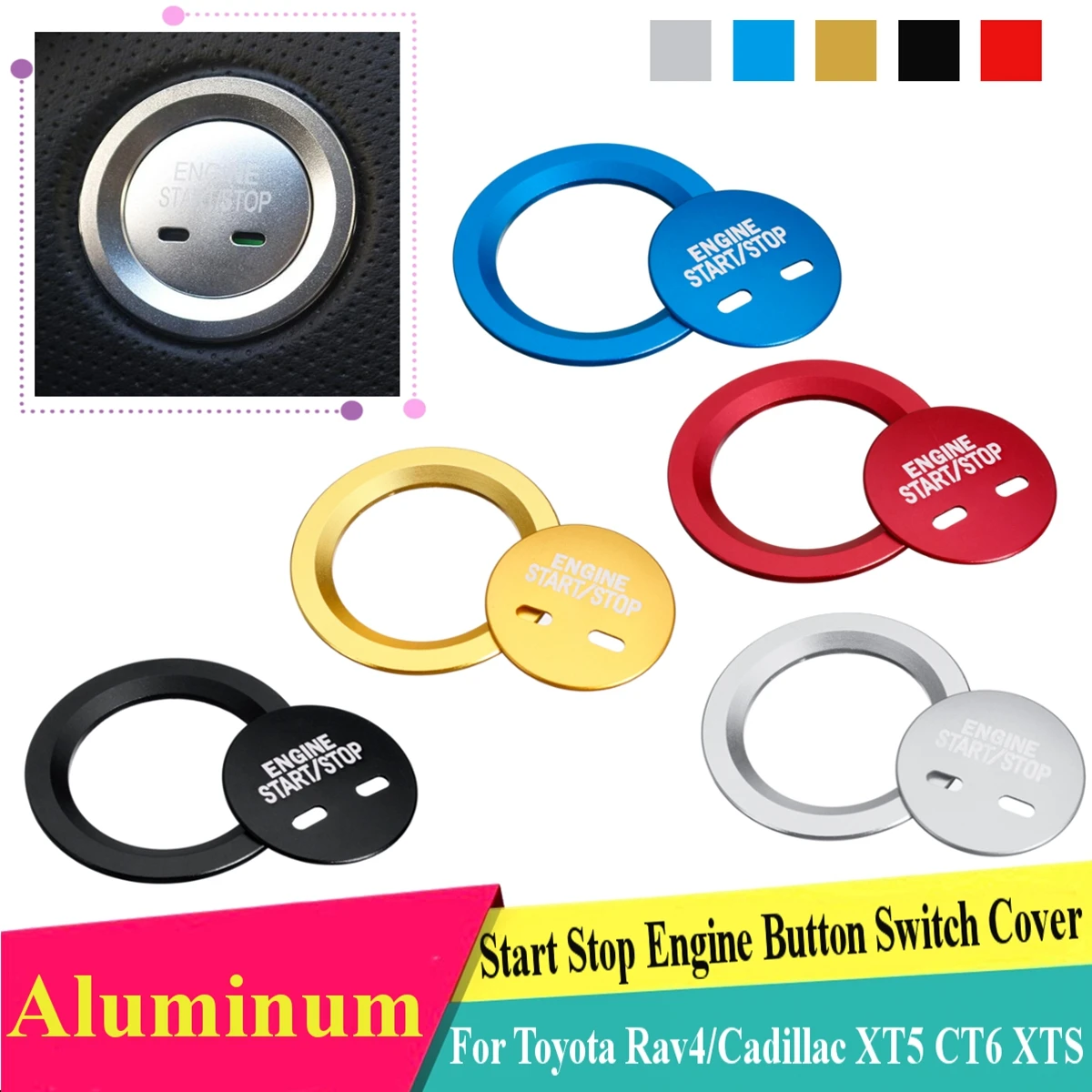 

Car Styling Aluminum Car Auto Start Stop Engine Button Switch Cover Kit For Toyota Camry for Cadillac XT5 CT6 XTS CTS SRX