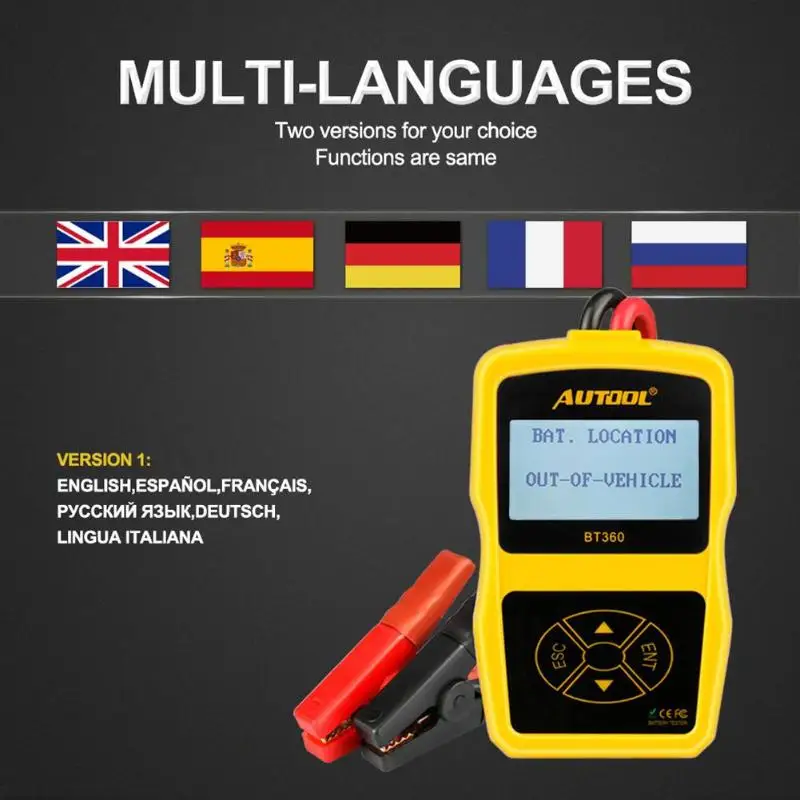 

AUTOOL BT-360 Car Battery Tester 12V Digital Display Auto Vehicle Batteries System Test Analyzer CCA Scanner Charging Diagnostic