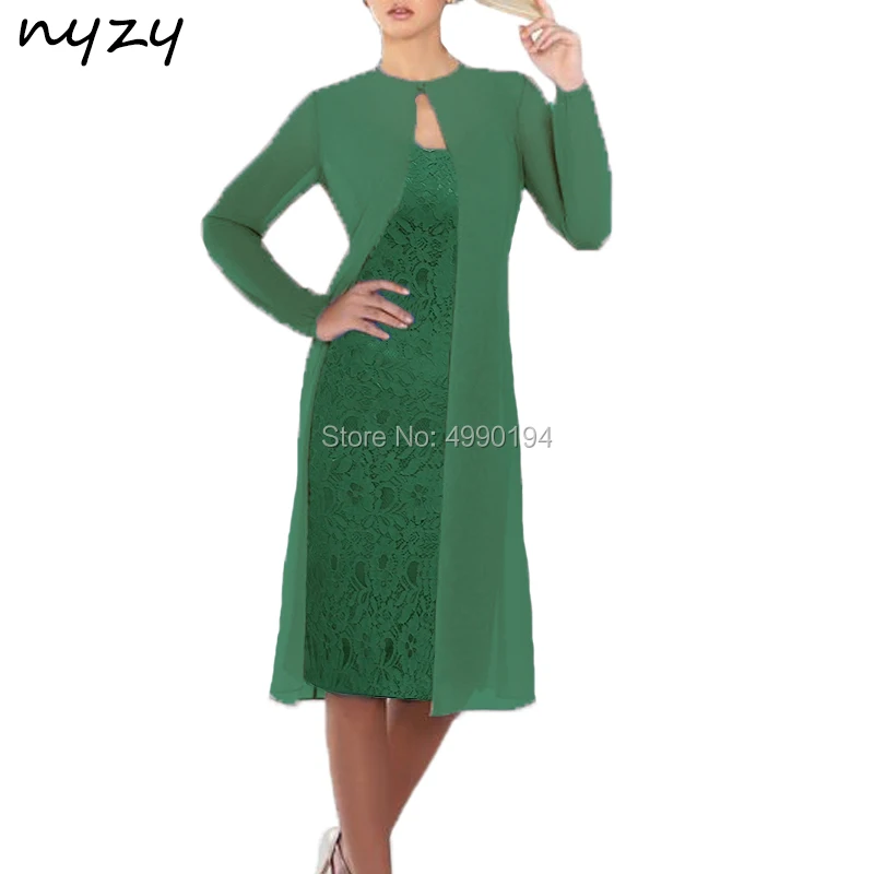 

NYZY M123a Elegant Sheath Chiffon 2 Piece Green Mother of the Bride Bolero Dress Party vestido madrinha Cheap Custom Made 2019