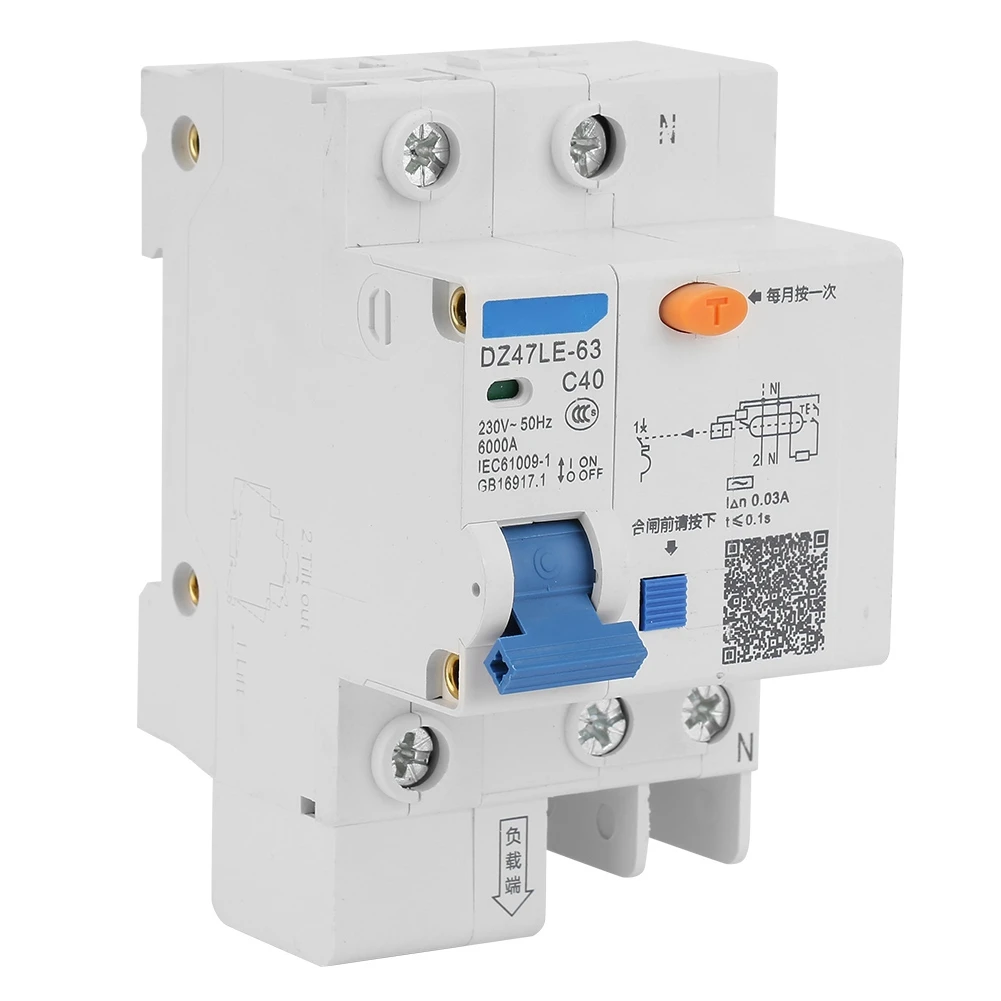 

DZ47LE-63 1P+N C40 40A 230V Earth Leakage Protection Circuit Breaker Air Switch Segmented Arc Extinguishing
