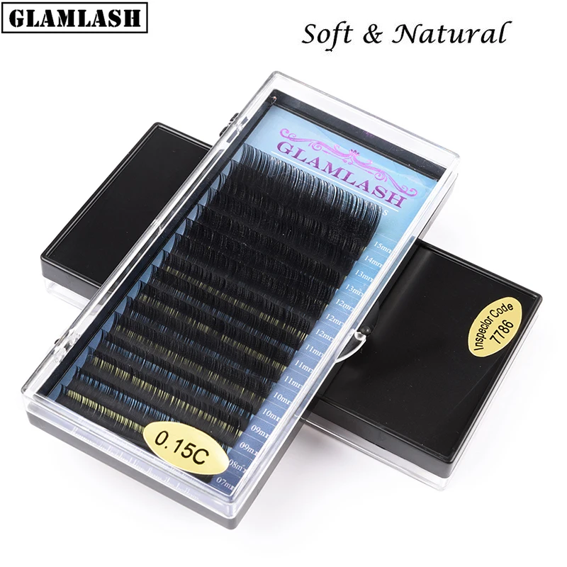 

GLAMLASH 16Rows Mixed Length False Lashes Individual Mink Extension Black Matte Natural Soft False Eyelashes High Quality