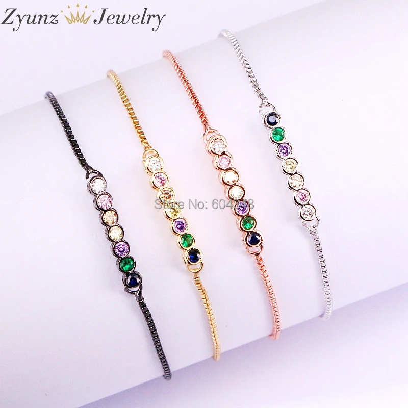 

10PCS ZYZ338-0944 tiny bar charming simple hot fashion elegant jewelry bracelet for women rainbow colorful cz charm bracelet