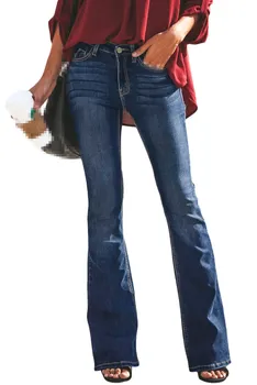 

Spring Autumn Mid Waist Flare Jeans Pants Stretch Skinny Jeans Wide Leg Slim Hip Ripped Jeans Denim Trousers