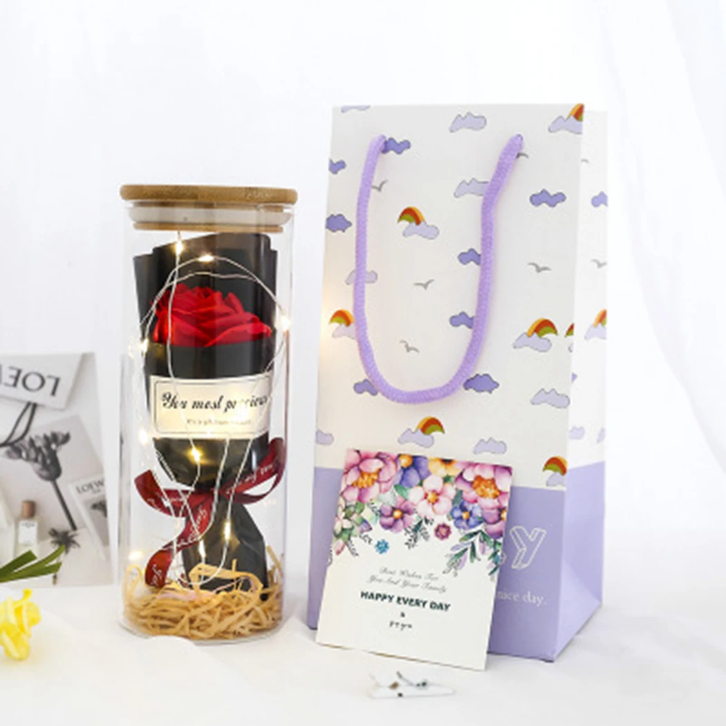 

Creative Artificial Preserved Flower Soap Flower With Light Valentine'S Day Mother's Day Gift For Wowen 4 Types Can Choose