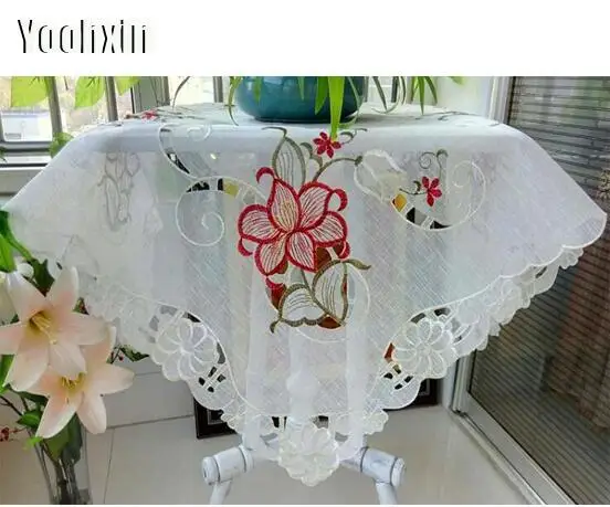 

Hot Lace Embroidery Tablecloth Square Table Cloth Cover Mantel Kitchen Christmas Hotel Wedding Decor Dustproof And Multipurpose