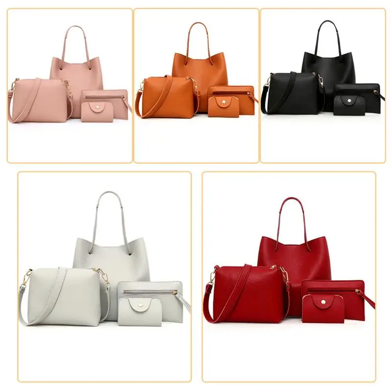 Solid Fashion Small Big Shoulder Bag Four Pieces A Set Handbag Crossbody Messenger Hand Bags For Women Female Ladies Bag PU Tote