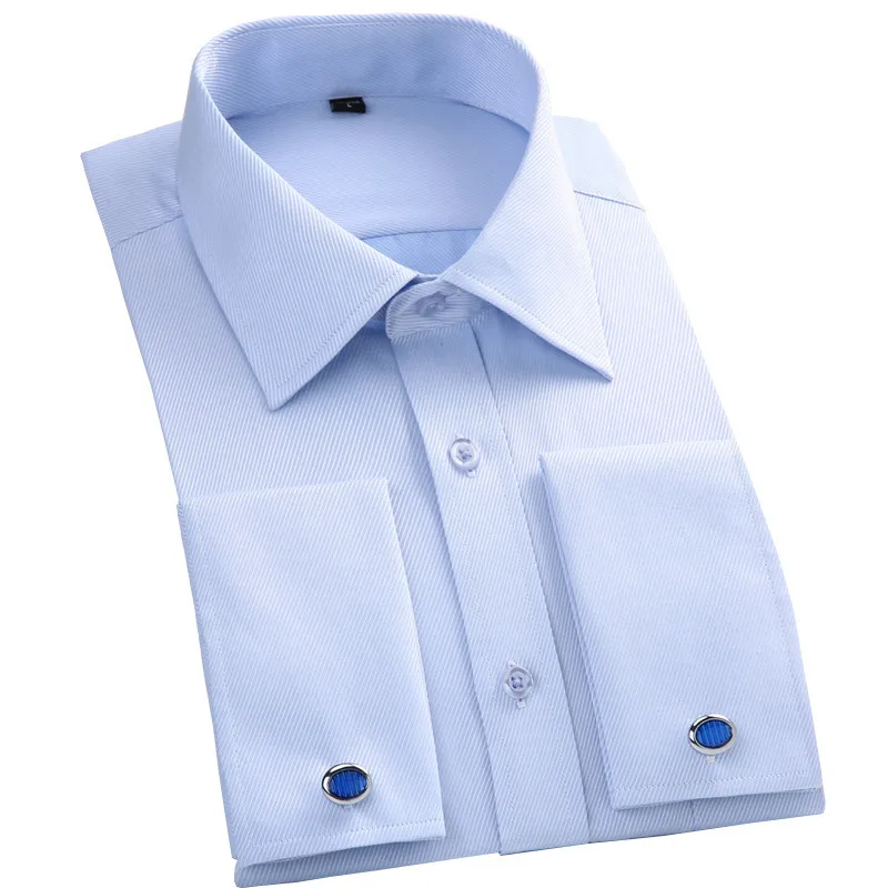 

New Plus size M to 6xl France Cufflink all weather solid twill/striped business men dress shirts Patchwork white collar and cuff