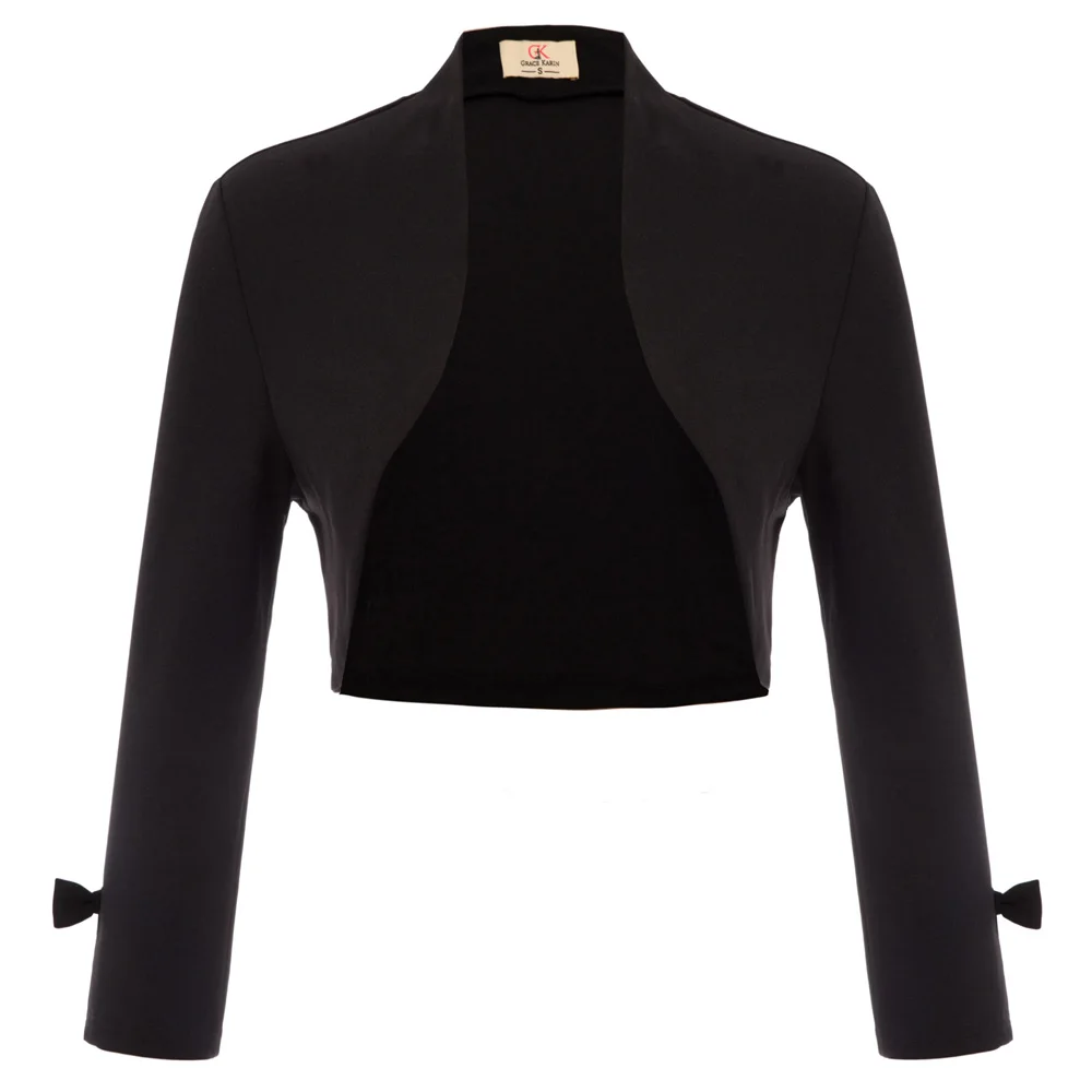 

GK Women open stitch coat tops autumn 9/10 Sleeve Irregular Hem solid color formal wedding party Shrug Bolero Cropped jacket