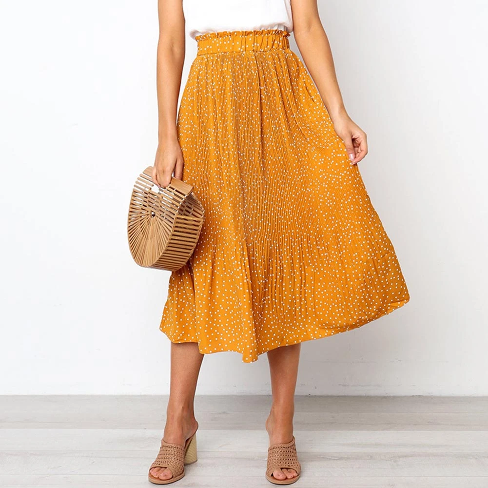 De la mujer falda 2019 nueva moda amarillo dama suave de moda Polka Dot Boho señoras largo Maxi completo falda marino vestido de verano|Faldas| - AliExpress