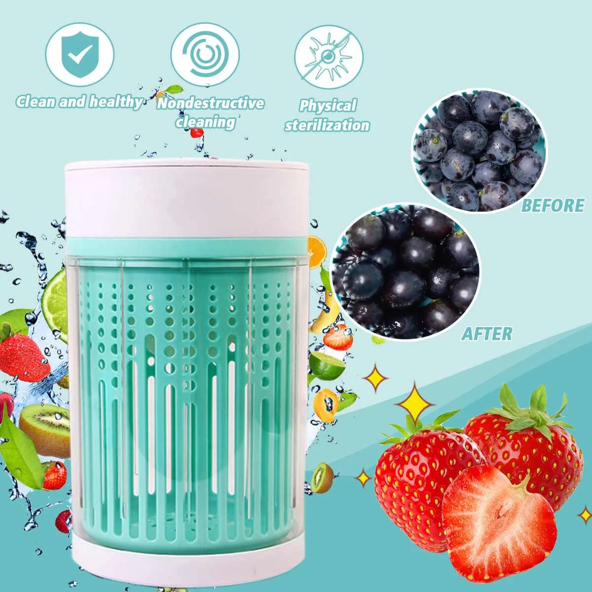 

4L Kitchen Fruit Cleaning Machine Househould Ultrasonic Physical Plasma Vegetable Washer Automatic Sterilizing Cleaner