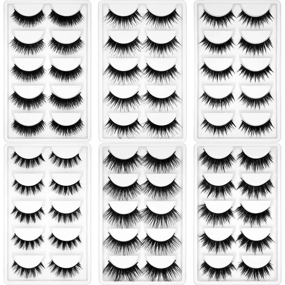 

Kimcci 5Pairs False Natural 3D Mink Eyelash Makeup Eyelashes Criss-cross Strands Cruelty Free High Volume Fake Lashes Long Cilia