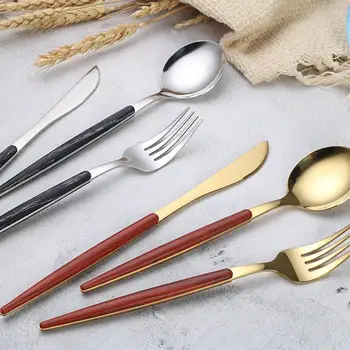 

3 PCS Stainless Steel Tableware Set Wool Grain Flatware Solid Stainless Steel Tableware Set Protable