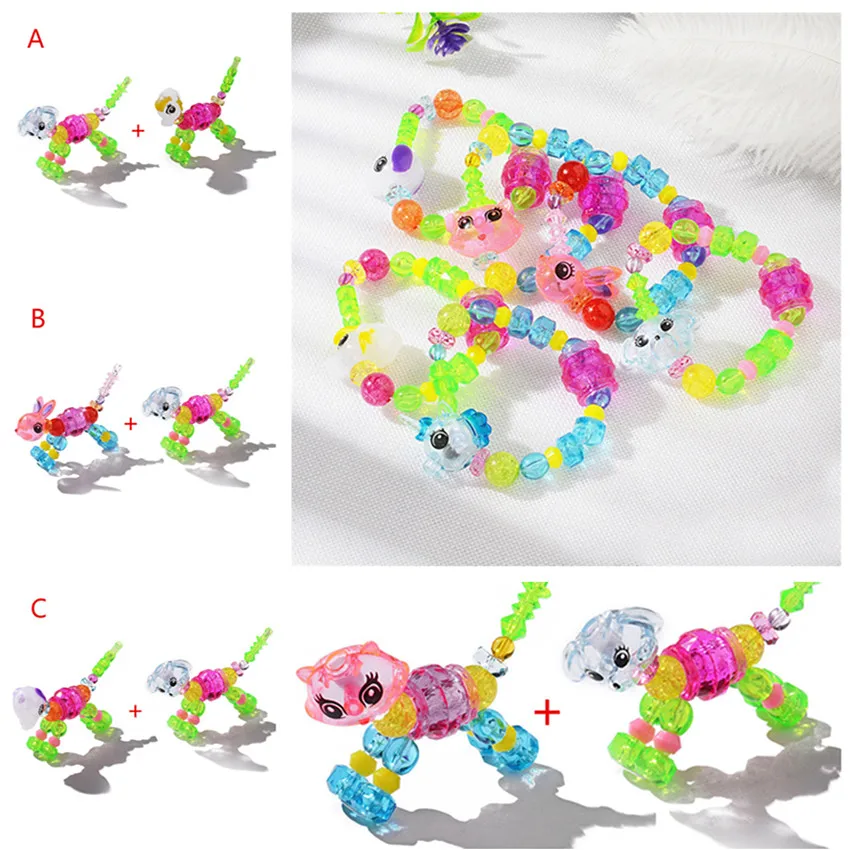 

2pcs Handmade Cute Cartoon Animals Bracelet Toy Fashion Elastic Deformable DIY Toy for Boys Girls Surprise Gift random color