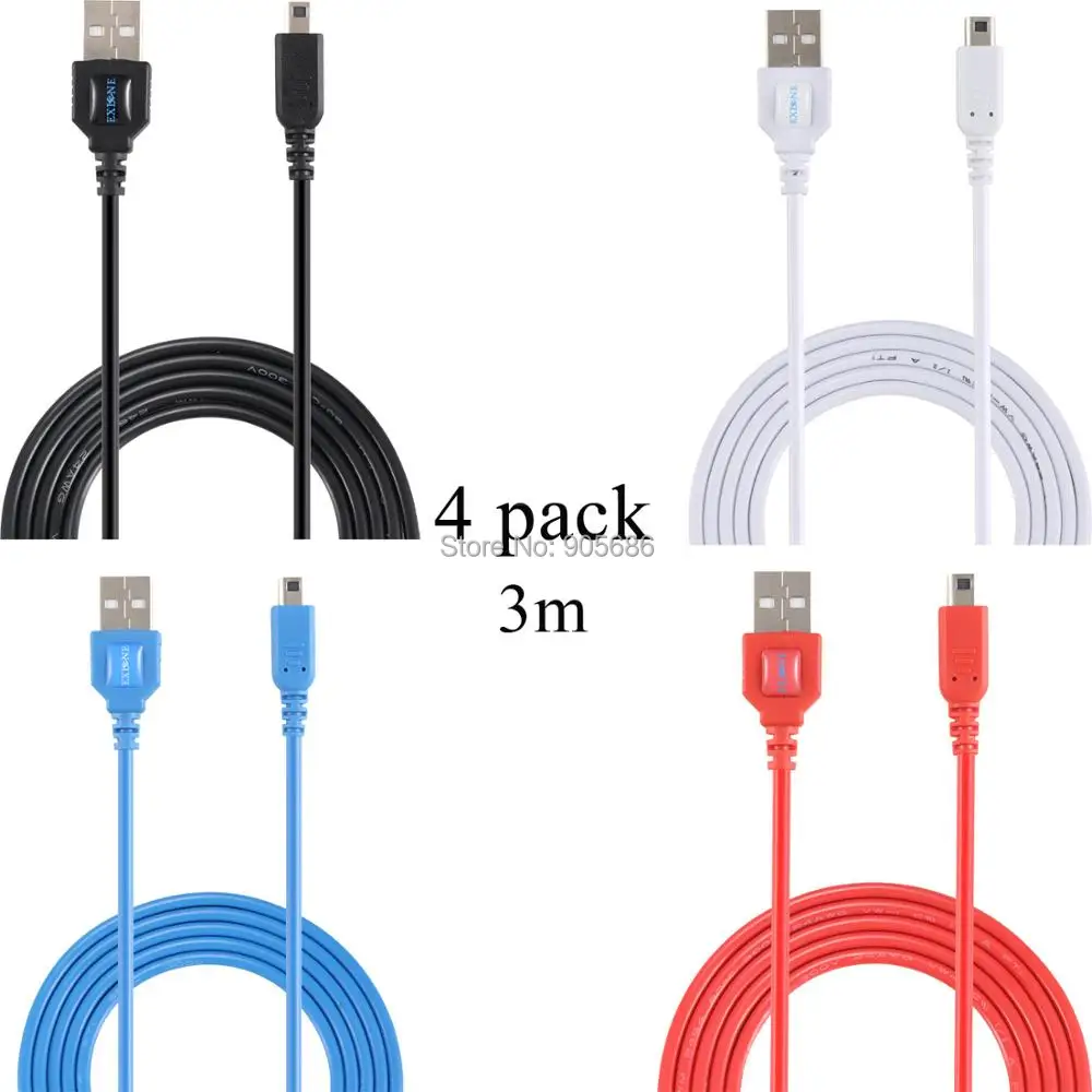 EXLENE 4pack 3m/10ft USB Charger Power Cable Charging Cord Compatible