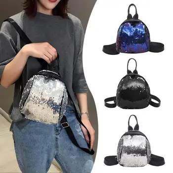 

Large Capacity Bling Backpacks Sequins Women Preppy Style Durable Girls Travel School Bags Shoulder Bags Blue Black Silver