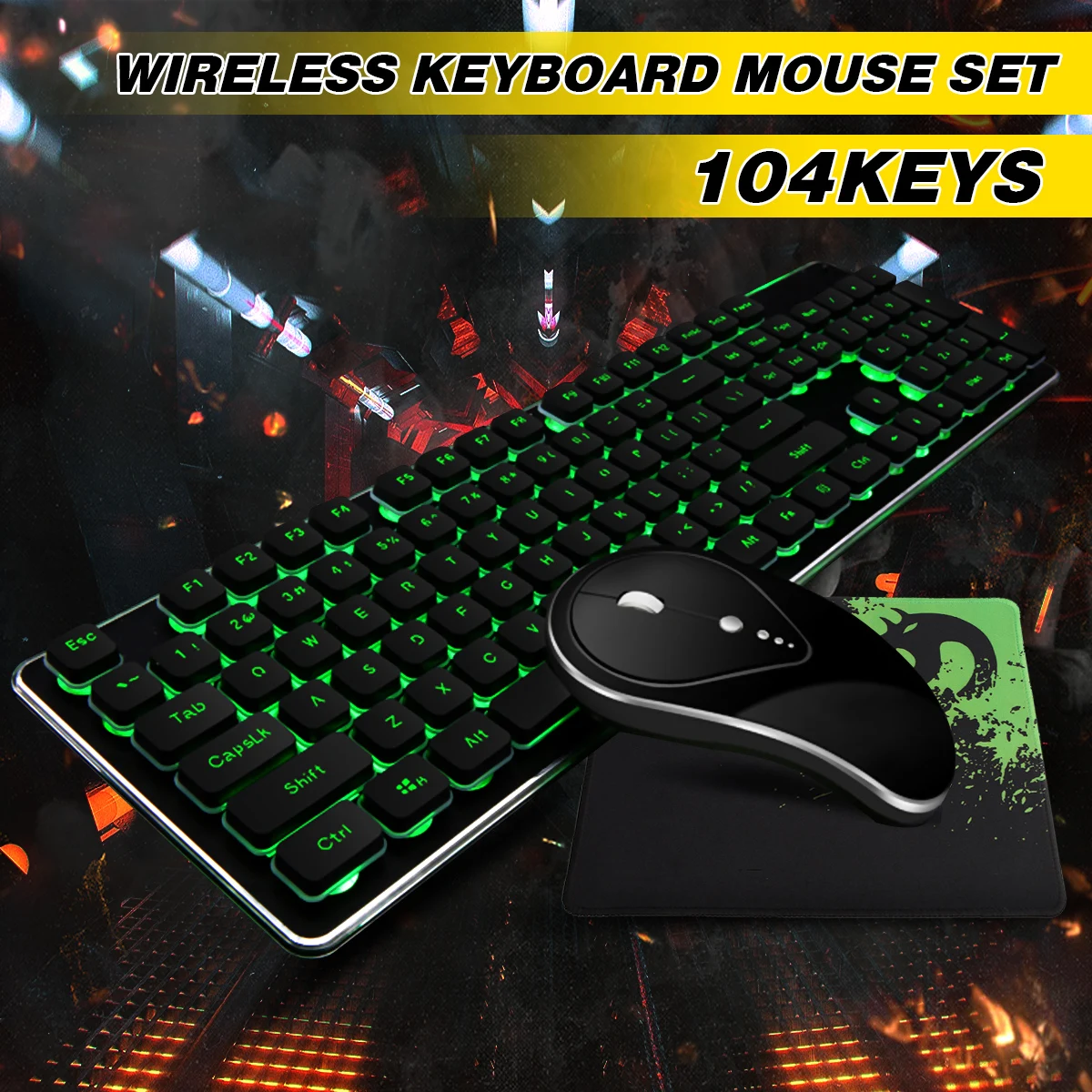 

Wireless Gaming Keyboard Mouse Full Keys Rechargeable Luminous Mute Backlight Keyboard Sets for Computer Gamer