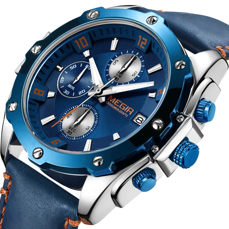 

2018 Meigel men's luxury watch large dial casual multi-function waterproof timing unisex leather quartz watch