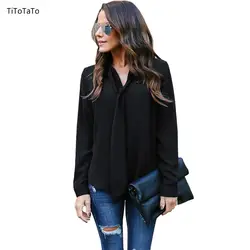TITOTATO 2019 Новый шифон Для женщин блузка офис Длинные рукава v-образным вырезом Для женщин полный Повседневное Рубашка с галстуком Для женщин s