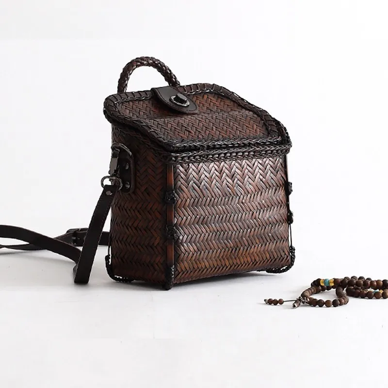 

Small Solid Natural Straw Women's Shoulder Bag Bamboo Female Vintage Crossbody Bag Fashion Flap Bolsa De Praia High Quality