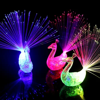 

50pcs/lot Flashing LED Light Up Toys Peacock finger light rings Glowing color changing peacock ring LED accessories night toys