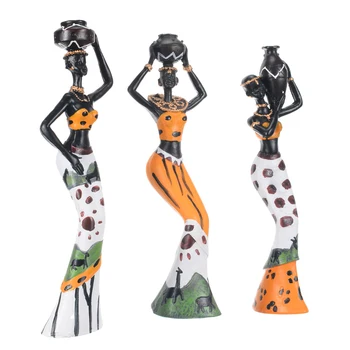 

3pcs Exotic Style African Figures Sculpture Resin Tribal Lady Figurines Set Ornament Art Collectible For Home Desk Decors