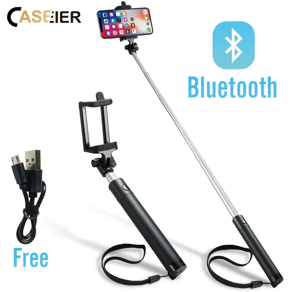 

CASEIER Wireless Bluetooth Selfie Stick For iPhone X XR XS MAX 8 7 6 Foldable Portable Selfie Stick For Samsung S10 S9 S8 Plus