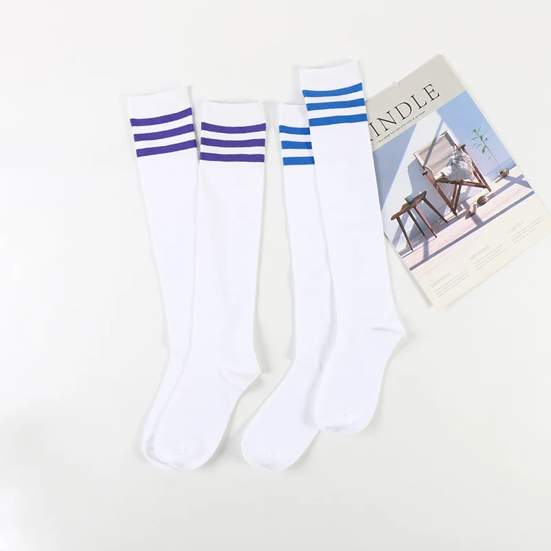 

DONG AI 2019 fashion solid color horizontal strip knee cotton women's stockings sweat-absorbent breathable leisure